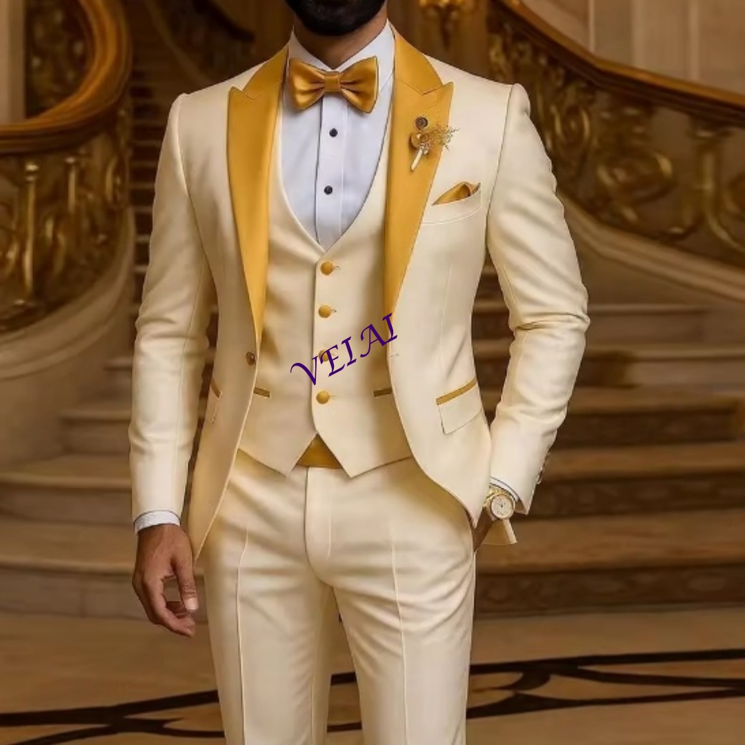 Men'S Grooming Kits - Traje personalizado con cuello dorado de