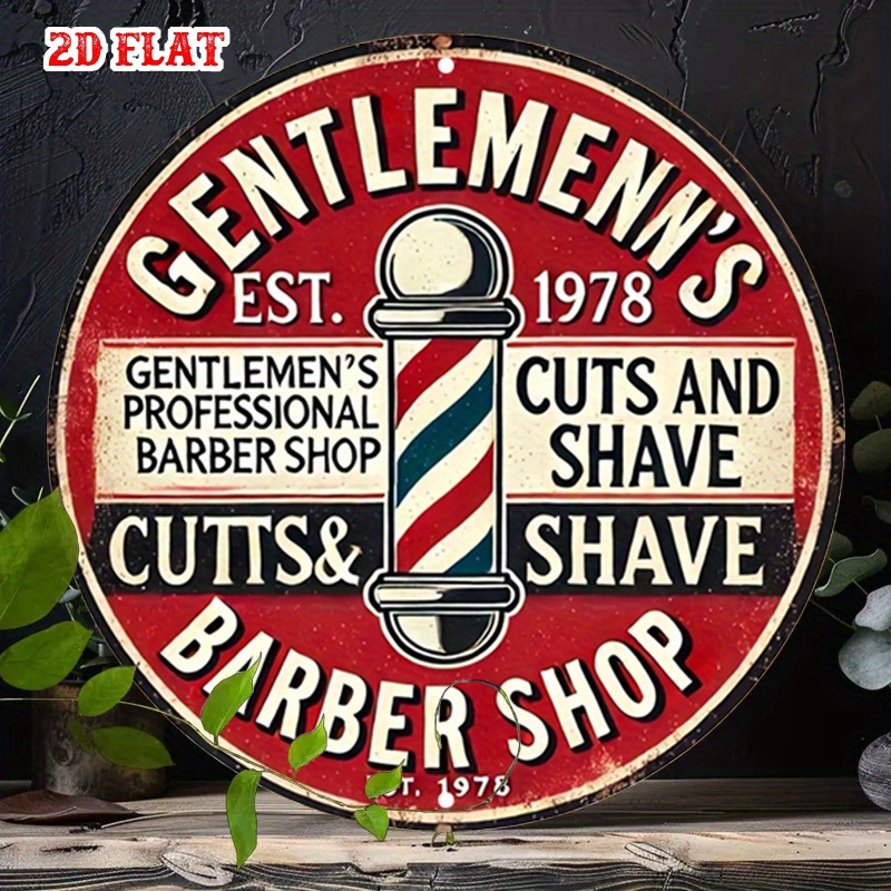 Men'S Grooming Barbershop - Letrero redondo plano de aluminio 2D